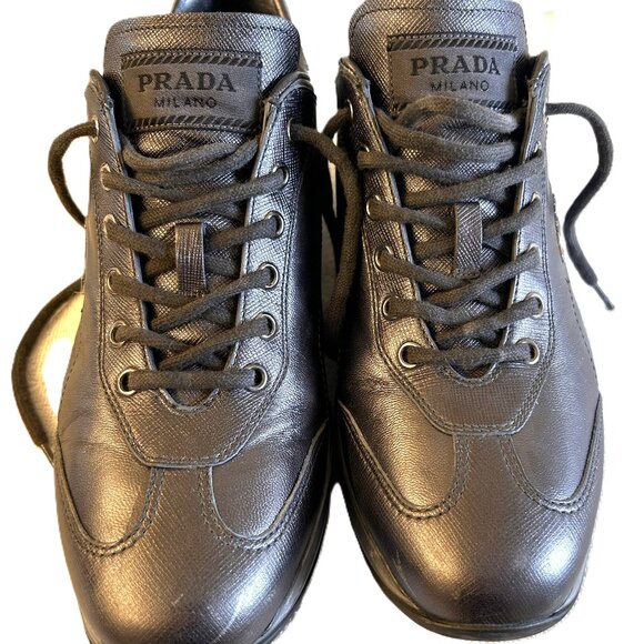 Prada Shoes - Authentic Prada Women Silver and Gray Leather Sneaker EU 38.5 Made in Italy